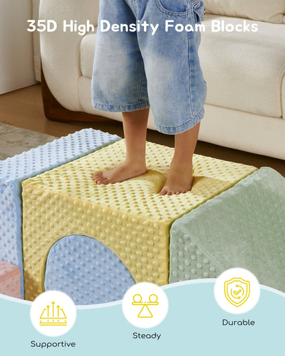 5-Piece Foam Climbing Blocks, Soft Play Set for Toddlers with Steps and Slide, Bubble Dot Minky Washable Cover, Indoor Climbing for Kids