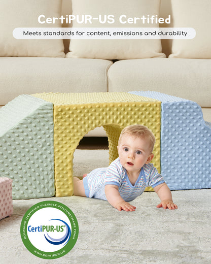 5-Piece Foam Climbing Blocks, Soft Play Set for Toddlers with Steps and Slide, Bubble Dot Minky Washable Cover, Indoor Climbing for Kids