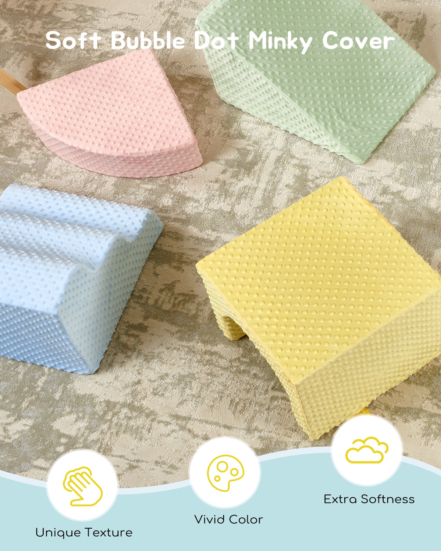 5-Piece Foam Climbing Blocks, Soft Play Set for Toddlers with Steps and Slide, Bubble Dot Minky Washable Cover, Indoor Climbing for Kids
