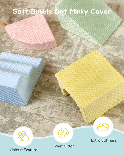5-Piece Foam Climbing Blocks, Soft Play Set for Toddlers with Steps and Slide, Bubble Dot Minky Washable Cover, Indoor Climbing for Kids