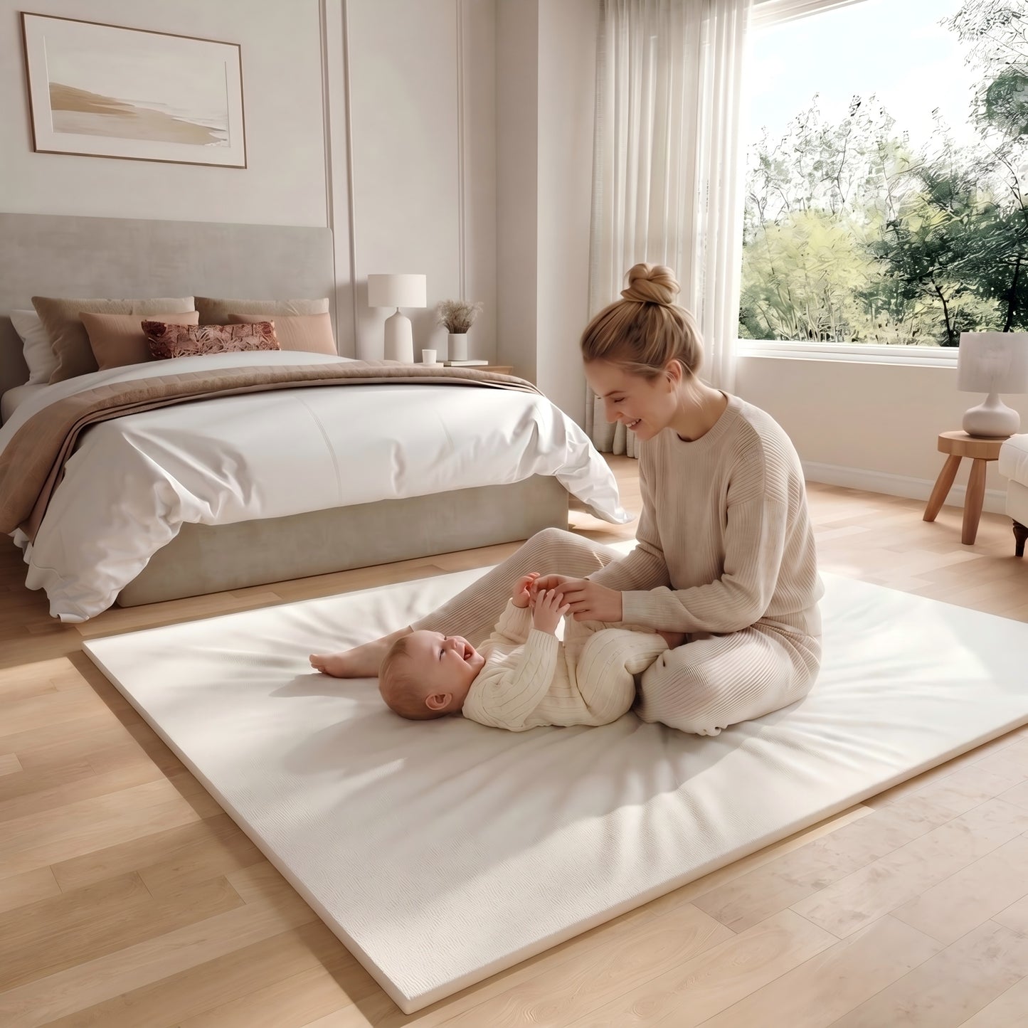 71" x 59" Large Baby Mat for Floor, Hypoallergenic Vegan Leather Cover Foam Play Mat for Living Room, Easy to Wipe Clean & Waterproof, Thick Playmat for Infants and Toddlers