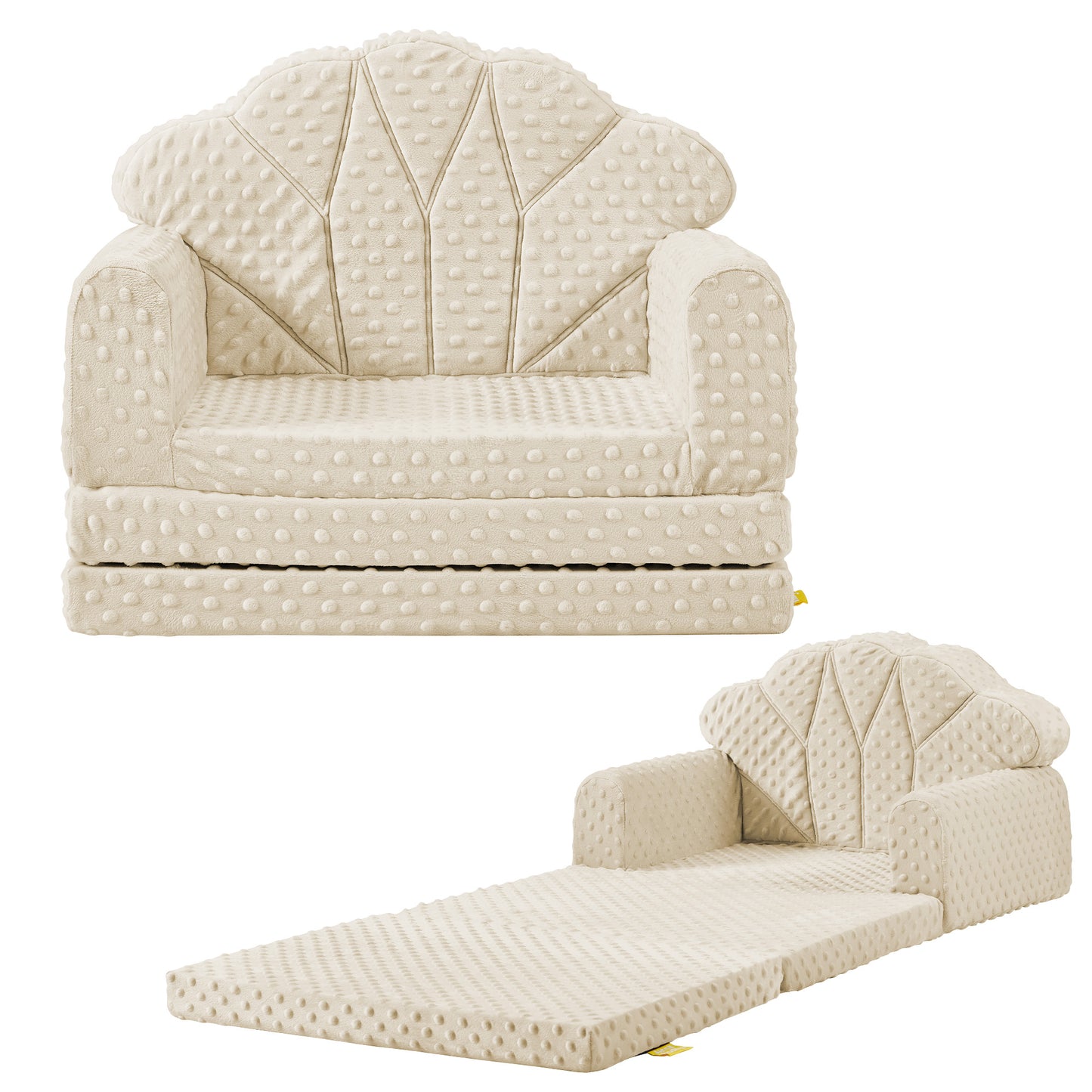 Attababy 2-in-1 Soft Bubble Dot Minky Fold-Out Couch, Convertible Sofa to Lounger for 1-3 Years Old, Kid Furniture for Playroom