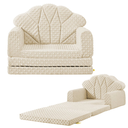 Attababy 2-in-1 Soft Bubble Dot Minky Fold-Out Couch, Convertible Sofa to Lounger for 1-3 Years Old, Kid Furniture for Playroom