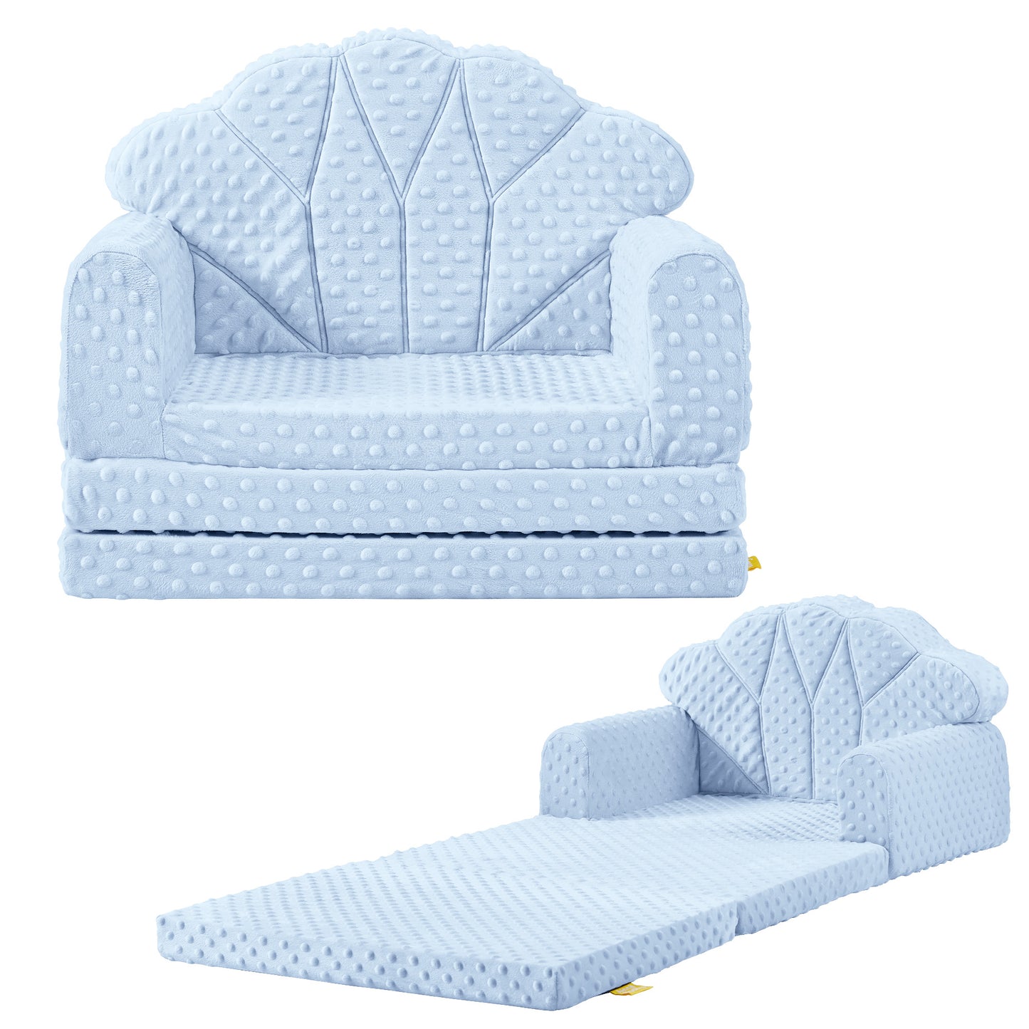 Attababy 2-in-1 Soft Bubble Dot Minky Fold-Out Couch, Convertible Sofa to Lounger for 1-3 Years Old, Kid Furniture for Playroom