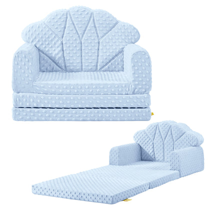 Attababy 2-in-1 Soft Bubble Dot Minky Fold-Out Couch, Convertible Sofa to Lounger for 1-3 Years Old, Kid Furniture for Playroom