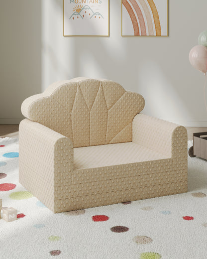 Attababy 2-in-1 Soft Bubble Dot Minky Fold-Out Couch, Convertible Sofa to Lounger for 1-3 Years Old, Kid Furniture for Playroom
