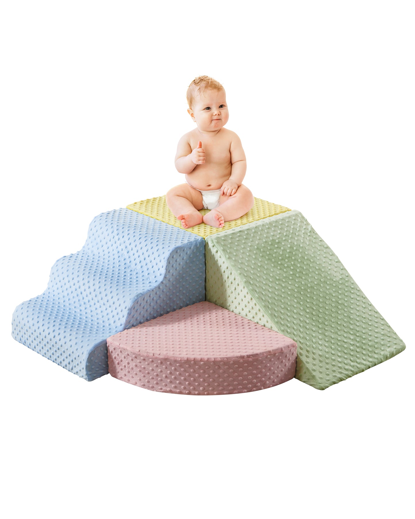 5-Piece Foam Climbing Blocks, Soft Play Set for Toddlers with Steps and Slide, Bubble Dot Minky Washable Cover, Indoor Climbing for Kids
