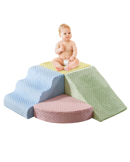 5-Piece Foam Climbing Blocks, Soft Play Set for Toddlers with Steps and Slide, Bubble Dot Minky Washable Cover, Indoor Climbing for Kids