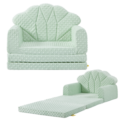 Attababy 2-in-1 Soft Bubble Dot Minky Fold-Out Couch, Convertible Sofa to Lounger for 1-3 Years Old, Kid Furniture for Playroom