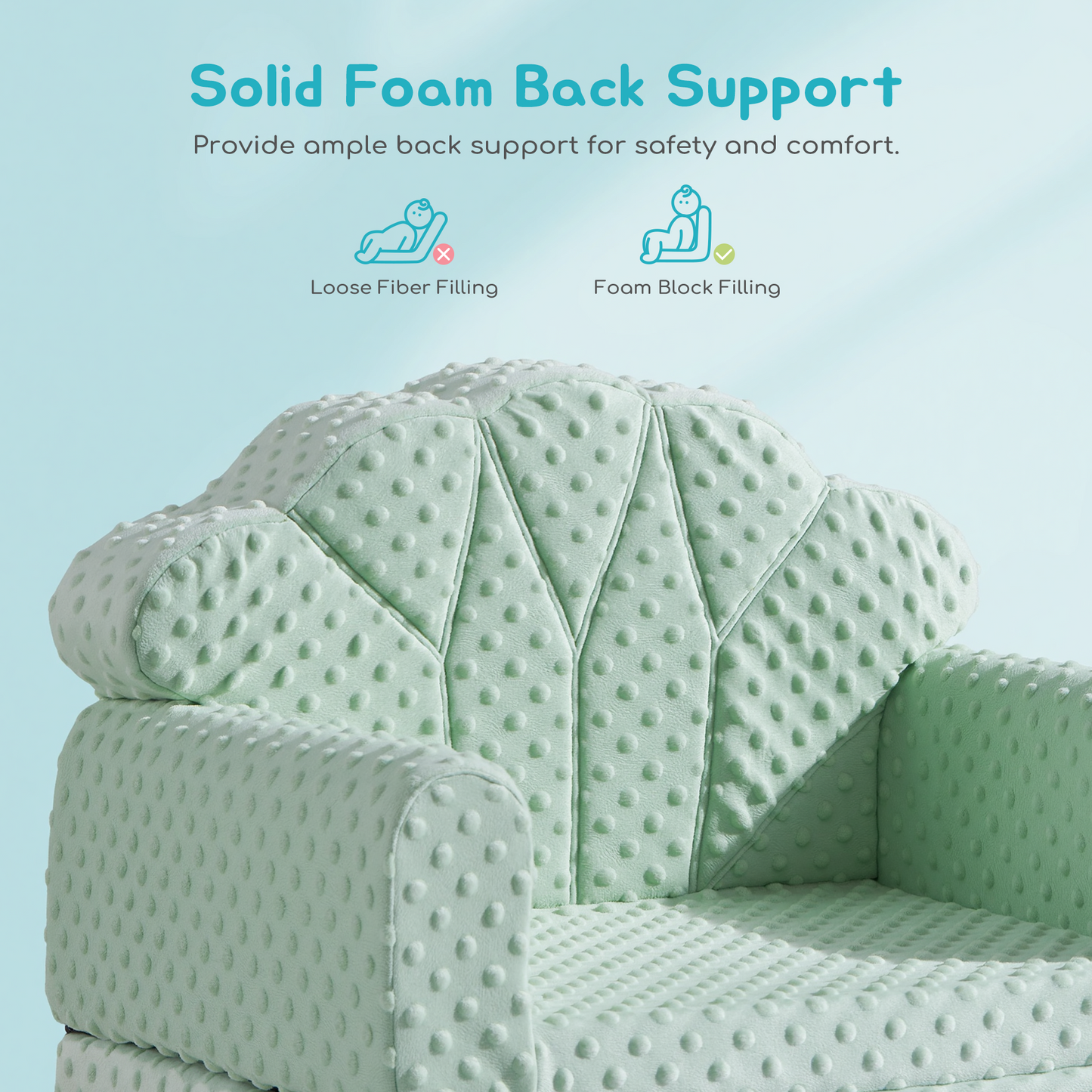 Attababy 2-in-1 Soft Bubble Dot Minky Fold-Out Couch, Convertible Sofa to Lounger for 1-3 Years Old, Kid Furniture for Playroom